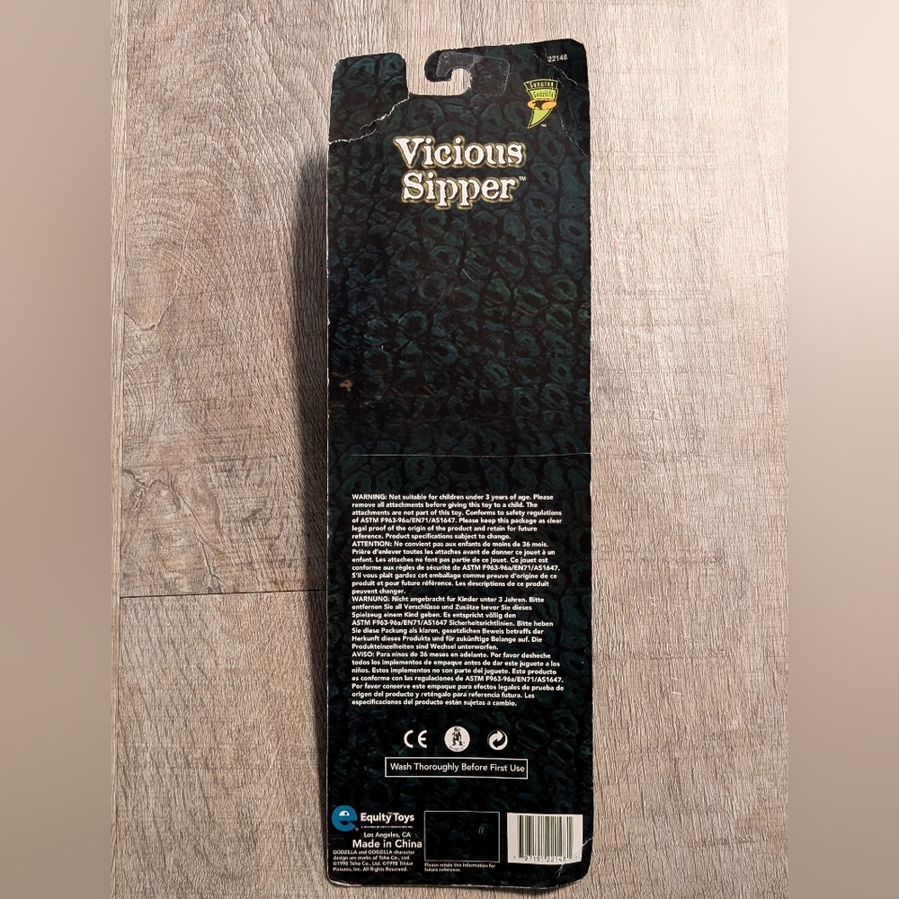 Vintage Godzilla Vicious Sipper Straw 1998 New In Package - Picture 2 of 4